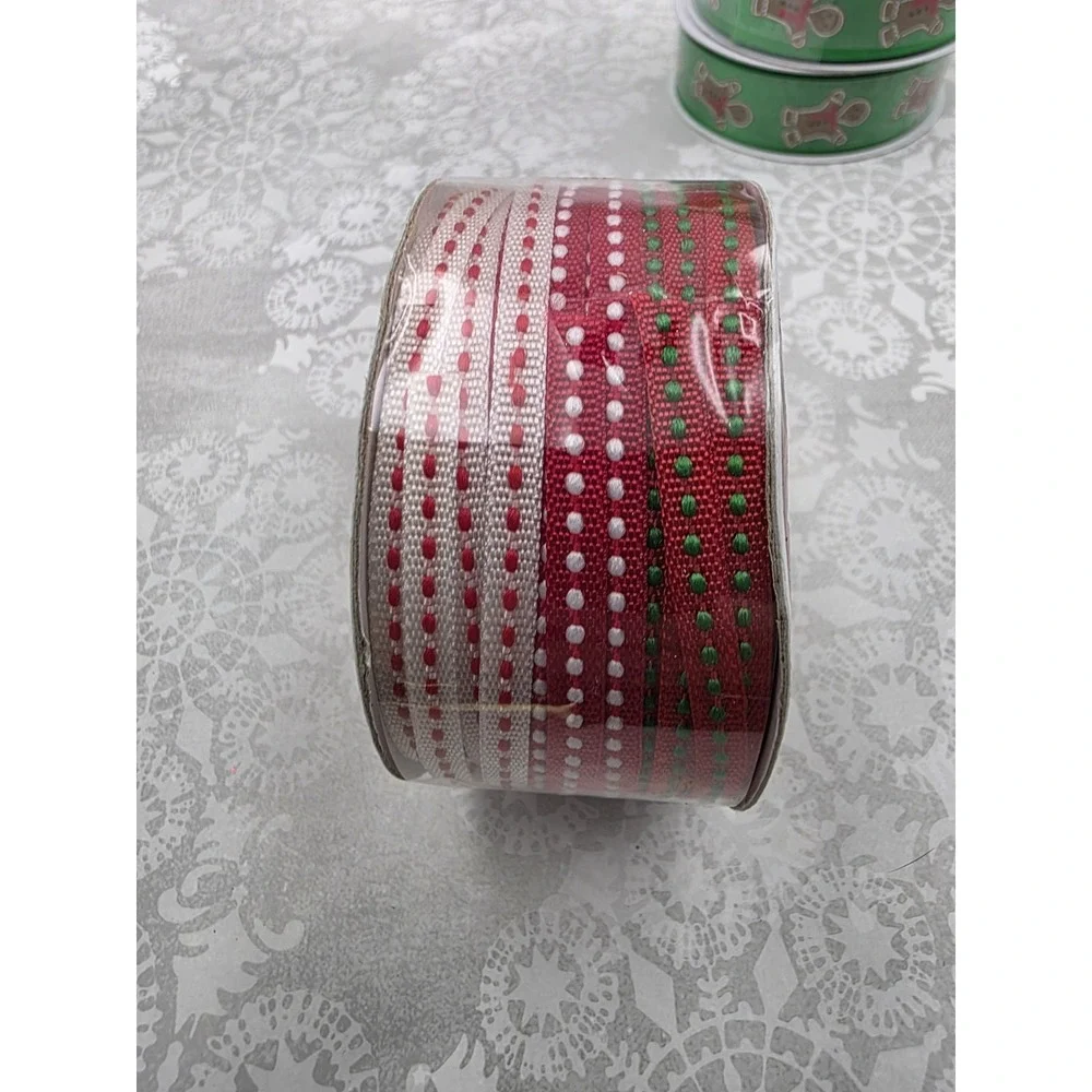 5 New Rolls Christmas Gingerbread Man Ribbon Red‎ Green Wreath Gift Crafting